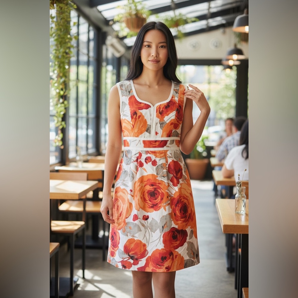 NWT Isabella DeMarco orange cream floral dress
